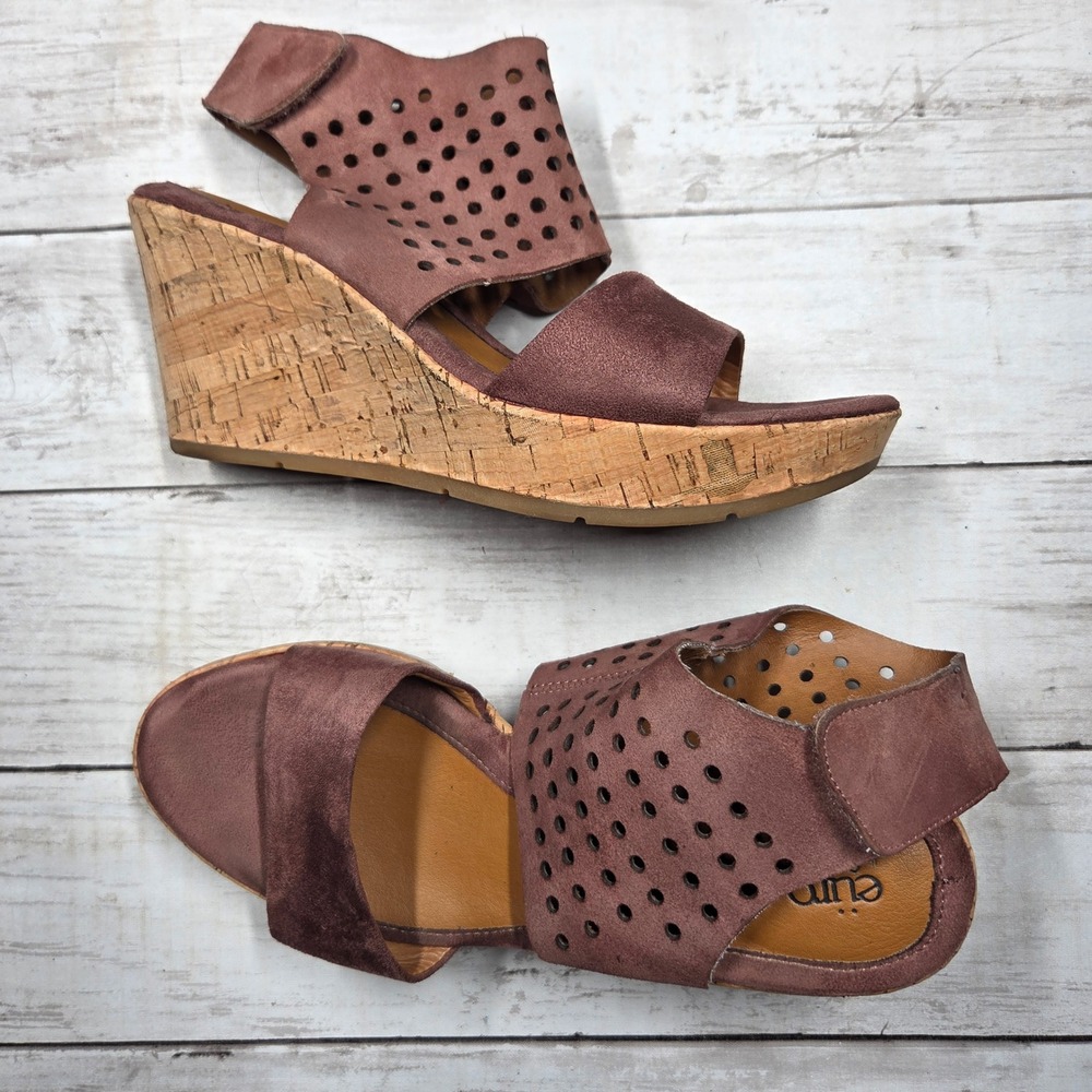 EuroSoft by Sofft Laser Cut Cork Wedge Sandals Women 6M Mauve Brown ES0004529